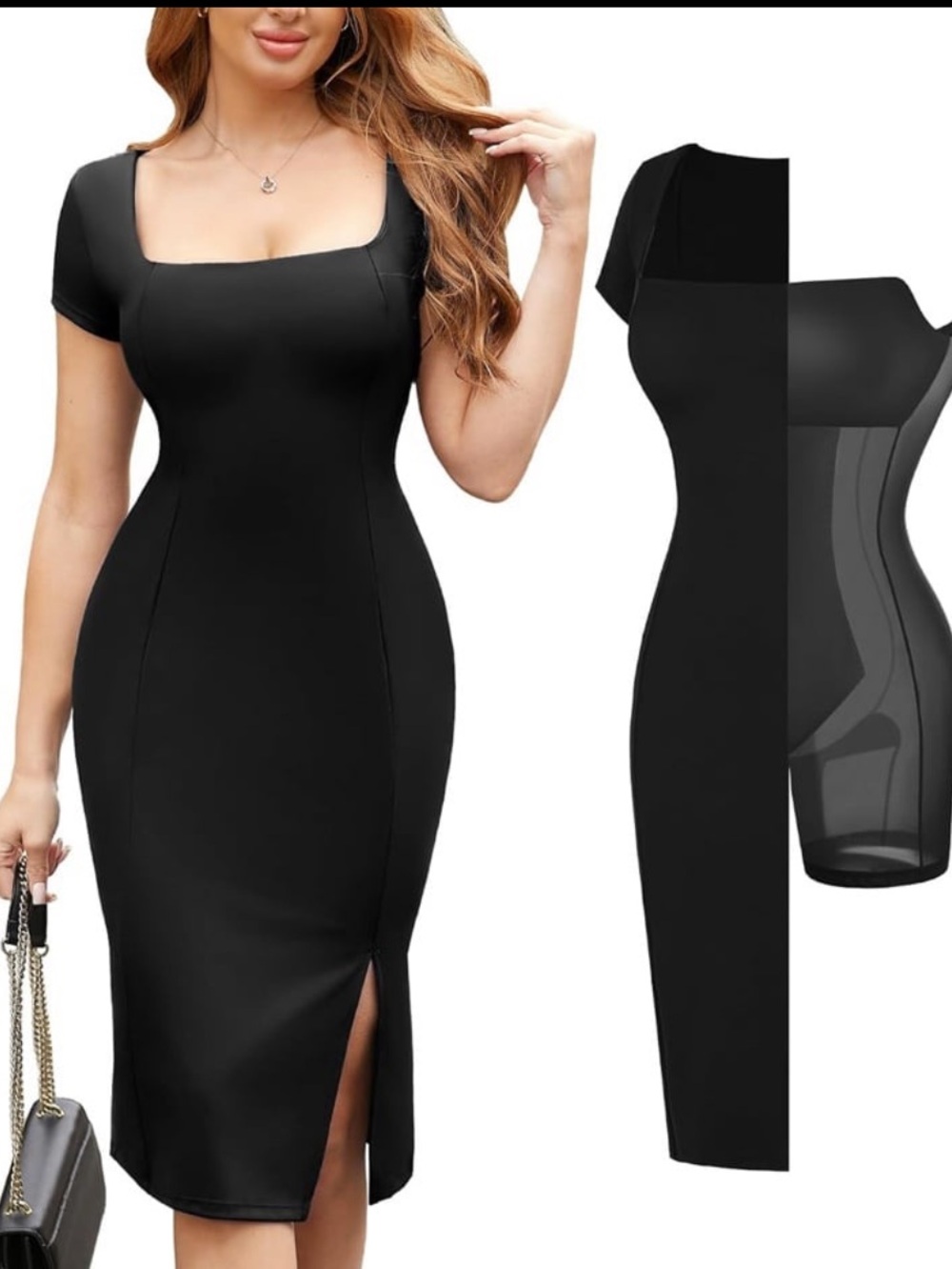 Popilush Summer Cocktail Midi Dress Women Shapewear Bodycon Short Sleeve NWOT L
